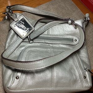 Tignanello Metallic Silver Pebbled Leather Shoulder Bag